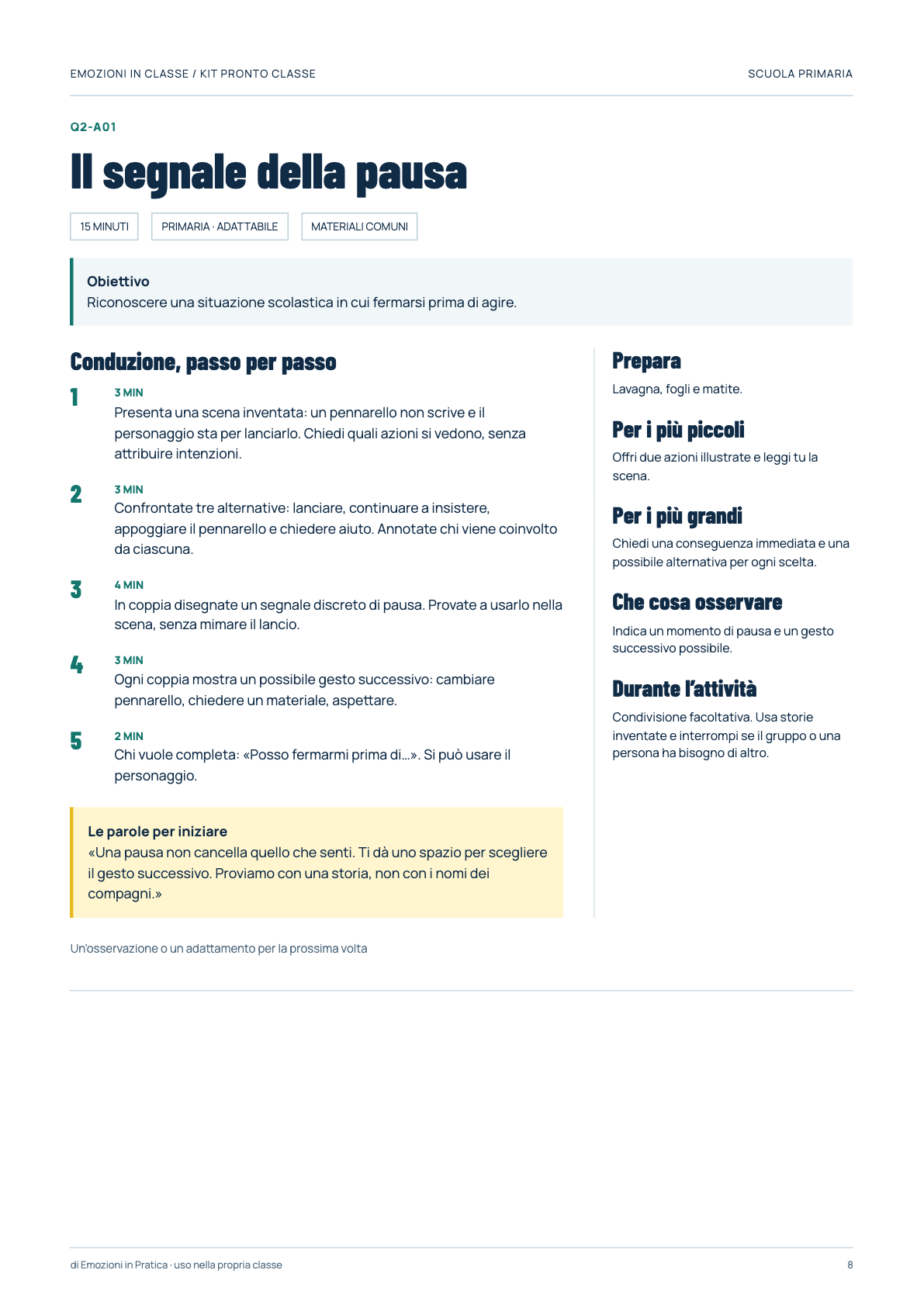 Attività di calma dal Volume 2