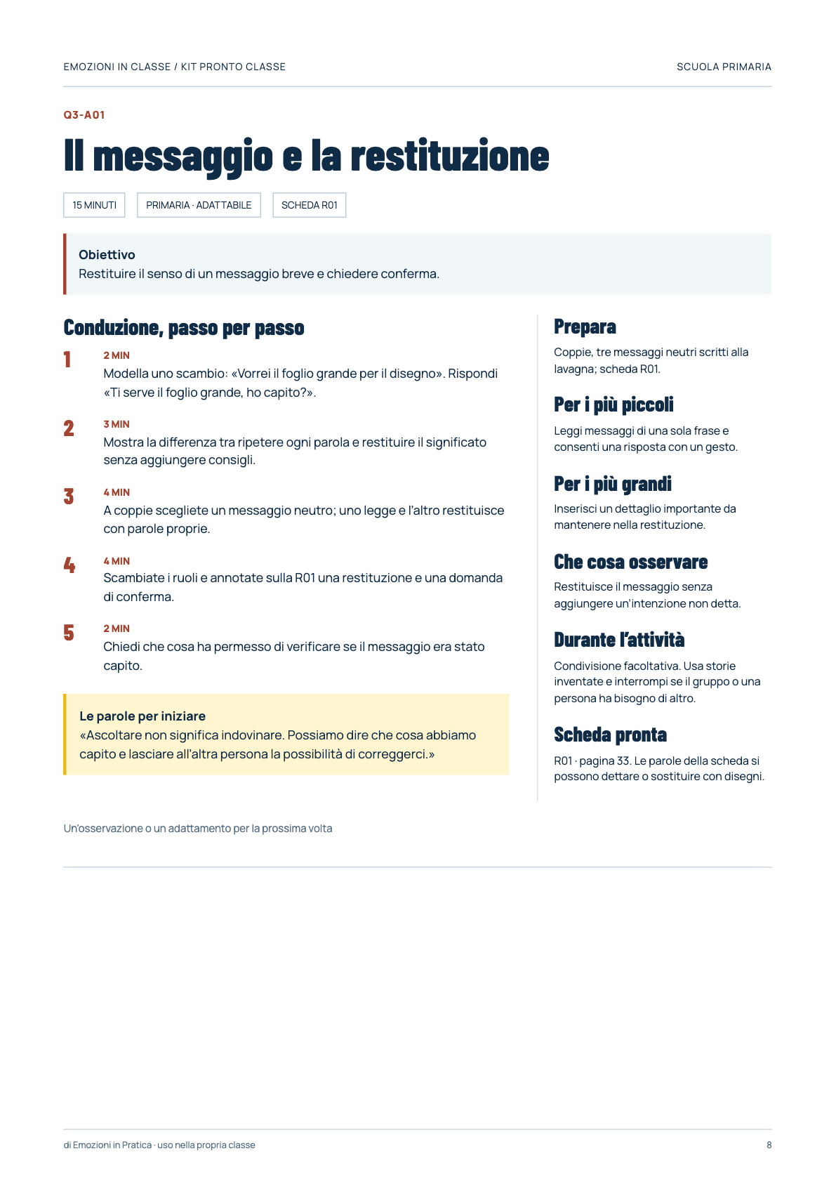 Attività di ascolto e relazioni dal Volume 3